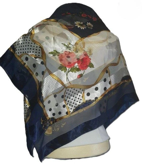 Foulard carré à motifs floraux bleu marine – photo 3